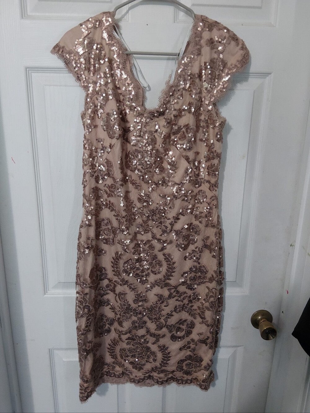 Tadashi Shoji Rose Gold Sequin Midi Dress